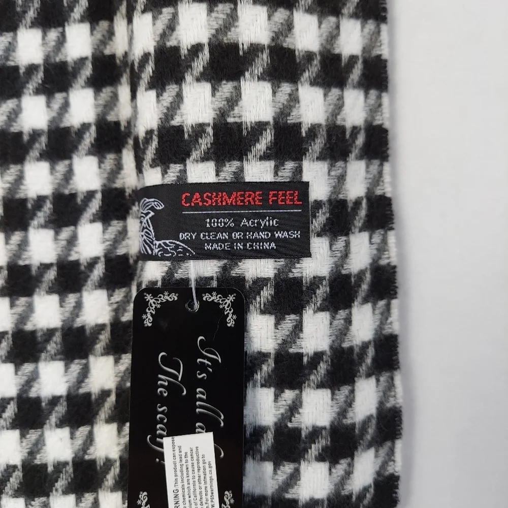 Cashmere Feel Scarf Black White Womens Unisex Neck Scarf Plaid Warm Soft